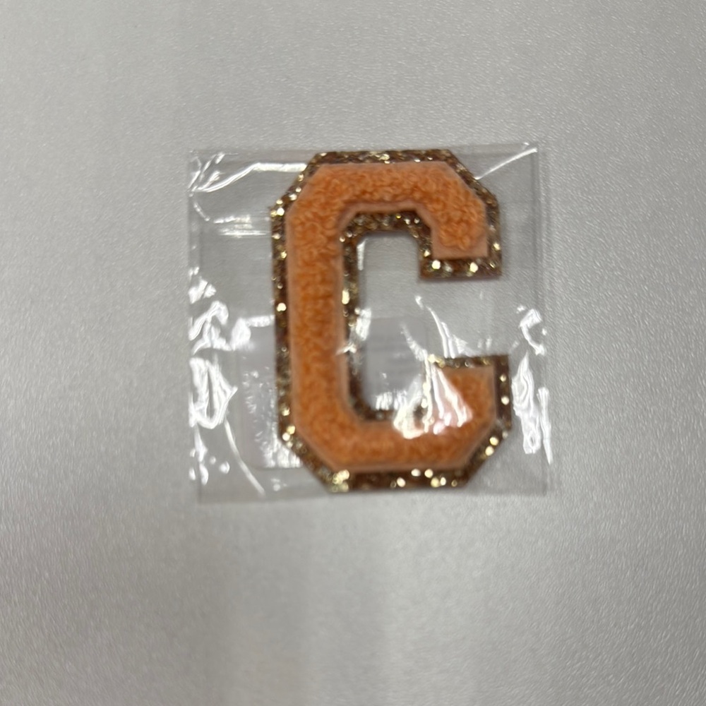 Stoney Clover Lane peach glitter varsity C patch